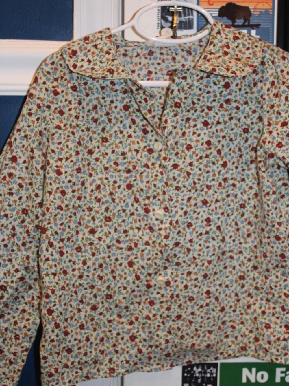 Vintage 70s Nannette Calico Floral Button Up Blouse Kids Size 5X cottagecore